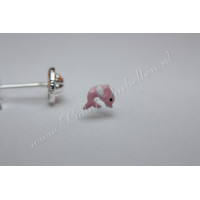 Zilveren Babyoorbellen roze dolfijn