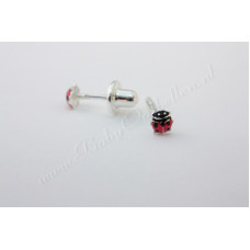 Zilveren Babyoorbellen mini lieveheersbeestje rood