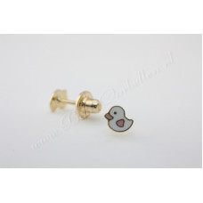 Gouden Babyoorbellen eend wit/roze