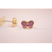 Gouden Babyoorbellen donker roze vlinder