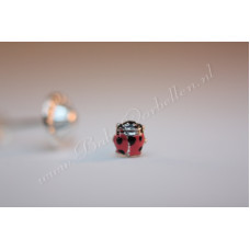 Zilveren Babyoorbellen mini lieveheersbeestje roze