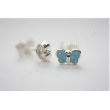 Zilveren BabyOorbellen Vlinder Blauw