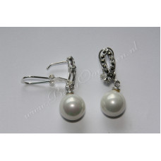 Zilveren Oorhanger witte parel zirkonia's